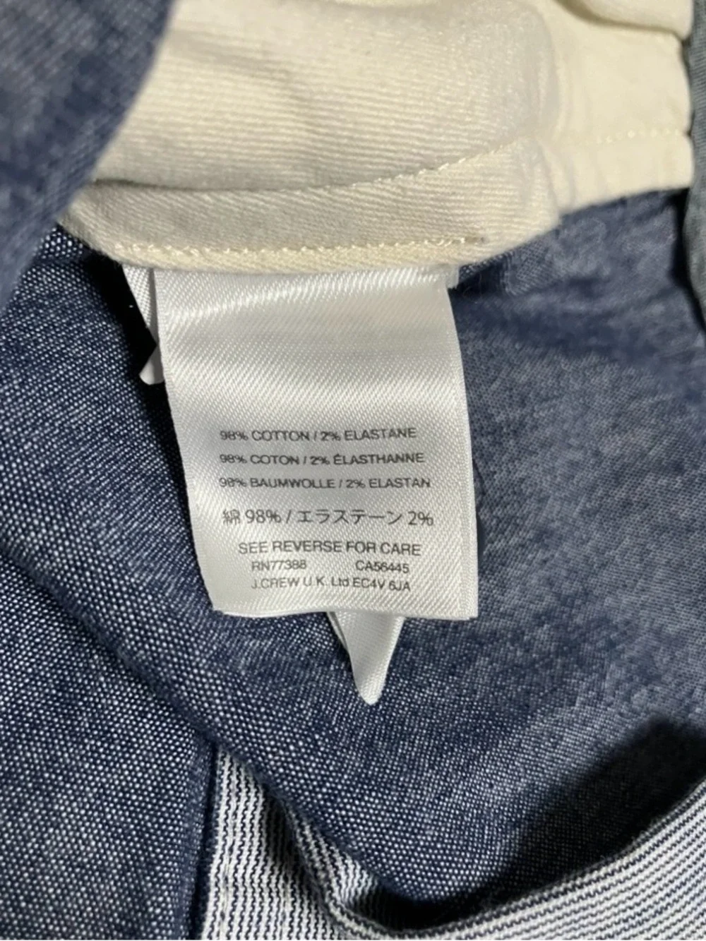 J.Crew 484 Stretch Chambray Chino Pants
